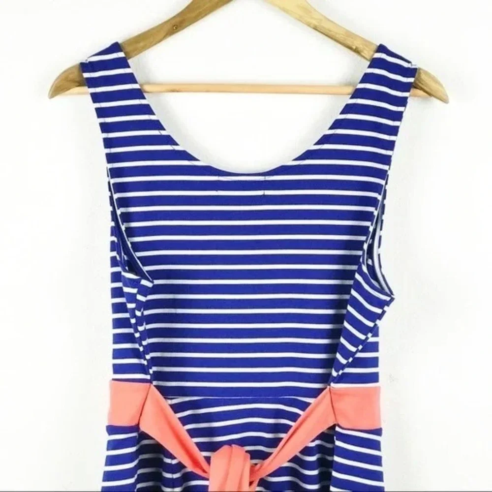 Forever 21 Plus Blue Stripe‎ Sleeveless Dress Coral Tie Waist Casual 1X
